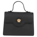 VERSACE Hand Bag Leather 2way Gold Black Auth 118691M-13