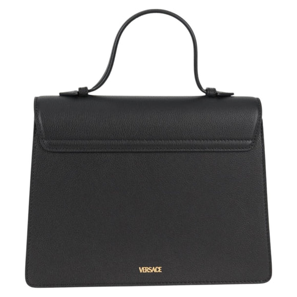 VERSACE Hand Bag Leather 2way Gold Black Auth 118691M