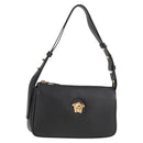 VERSACE Hand Bag Leather Black Gold Auth 118692A-1