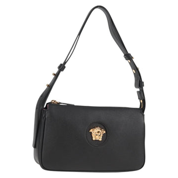 VERSACE Hand Bag Leather Black Gold Auth 118692A