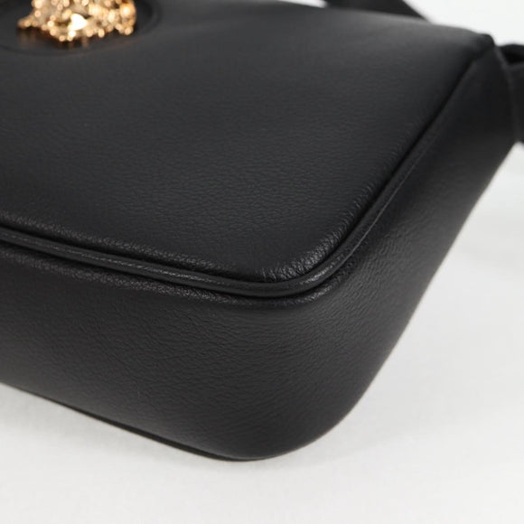 VERSACE Hand Bag Leather Black Gold Auth 118692A