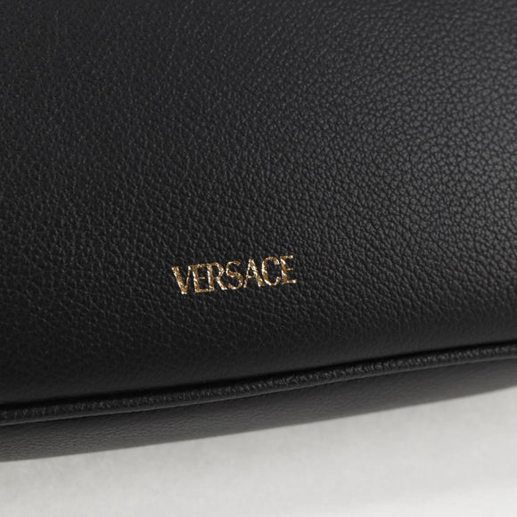 VERSACE Hand Bag Leather Black Gold Auth 118692A