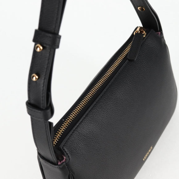 VERSACE Hand Bag Leather Black Gold Auth 118692A