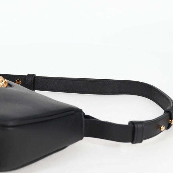 VERSACE Hand Bag Leather Black Gold Auth 118692A