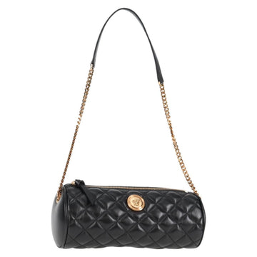 VERSACE Chain Shoulder Bag Leather Black Gold Auth 118693A