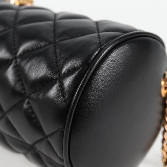 VERSACE Chain Shoulder Bag Leather Black Gold Auth 118693A