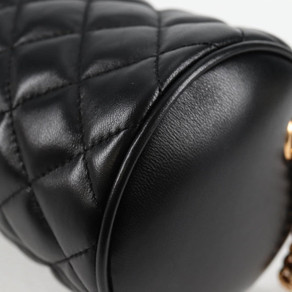 VERSACE Chain Shoulder Bag Leather Black Gold Auth 118693A