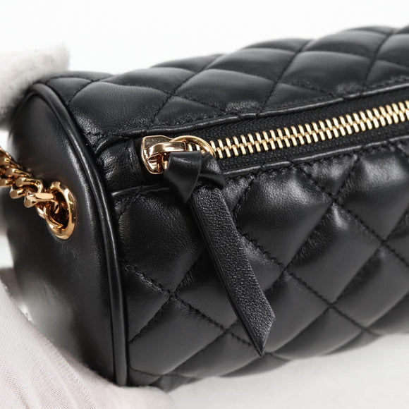 VERSACE Chain Shoulder Bag Leather Black Gold Auth 118693A