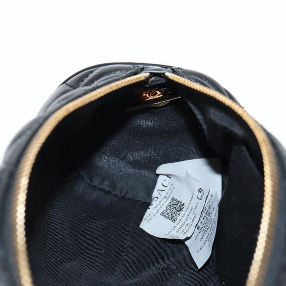 VERSACE Chain Shoulder Bag Leather Black Gold Auth 118693A