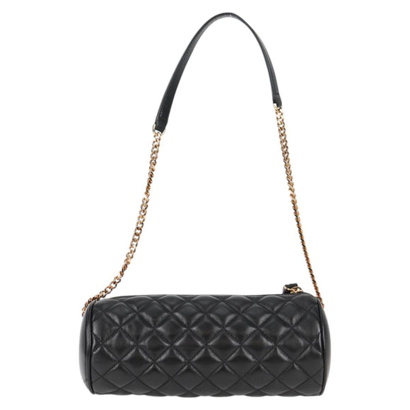 VERSACE Chain Shoulder Bag Leather Black Gold Auth 118693A