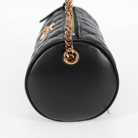 VERSACE Chain Shoulder Bag Leather Black Gold Auth 118693A
