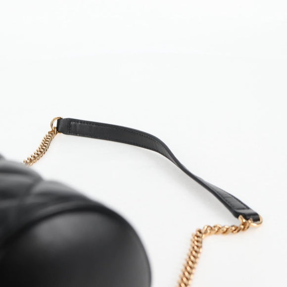 VERSACE Chain Shoulder Bag Leather Black Gold Auth 118693A