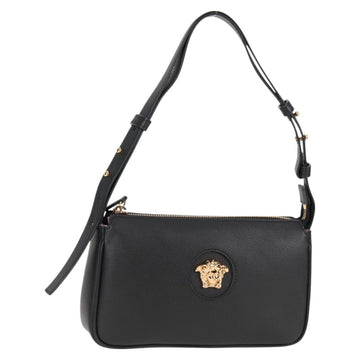 VERSACE Hand Bag Leather Gold Black Auth 118694A