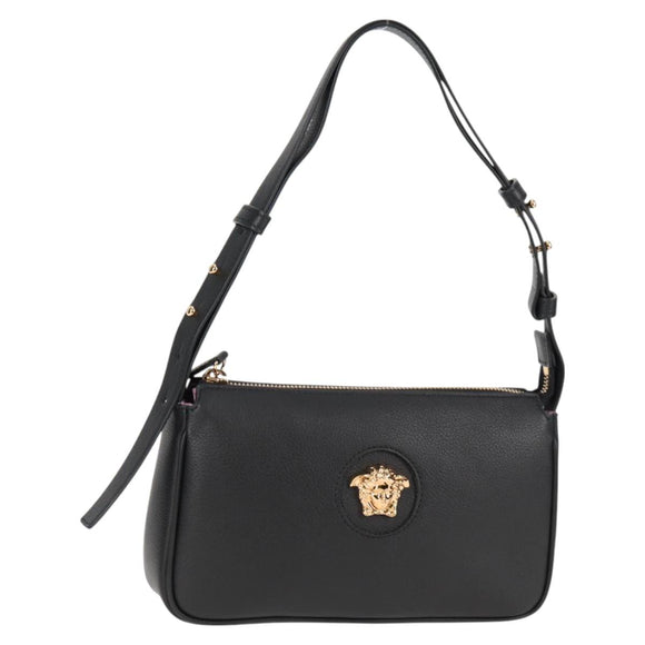 VERSACE Hand Bag Leather Gold Black Auth 118694A