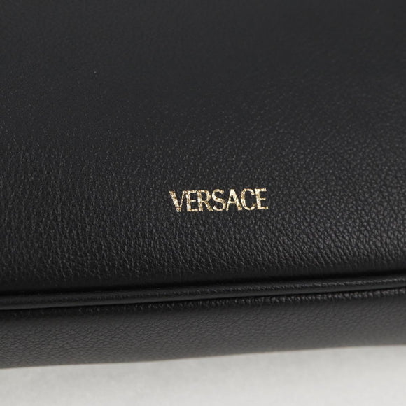 VERSACE Hand Bag Leather Gold Black Auth 118694A