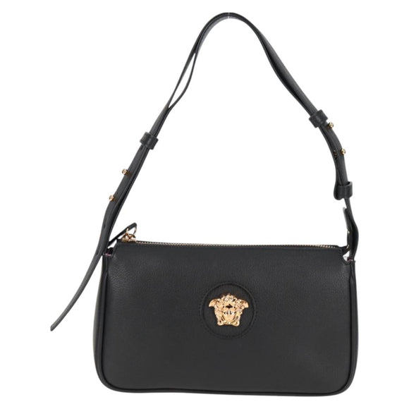 VERSACE Hand Bag Leather Gold Black Auth 118694A