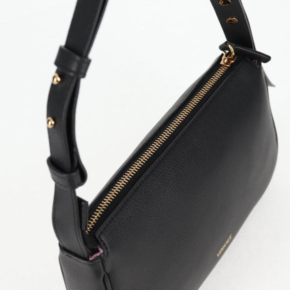 VERSACE Hand Bag Leather Gold Black Auth 118694A