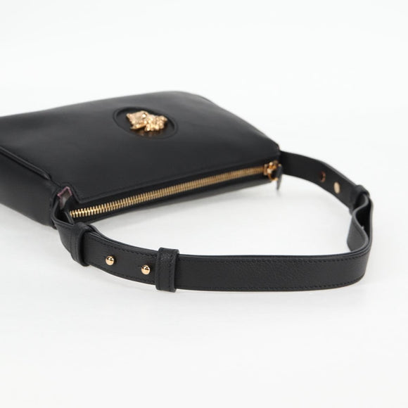 VERSACE Hand Bag Leather Gold Black Auth 118694A