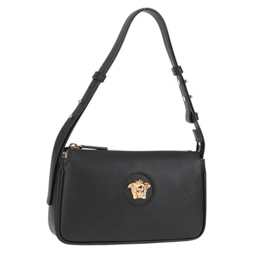 VERSACE Hand Bag Leather Black Gold Auth 118695A