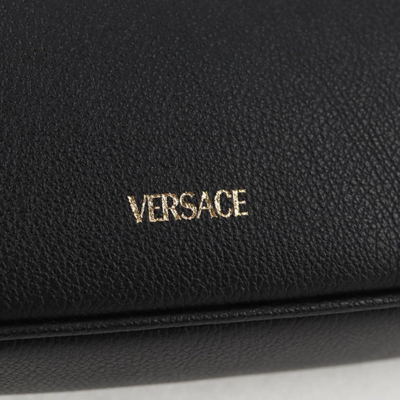 VERSACE Hand Bag Leather Black Gold Auth 118695A