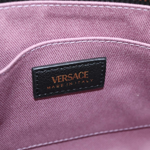 VERSACE Hand Bag Leather Black Gold Auth 118695A