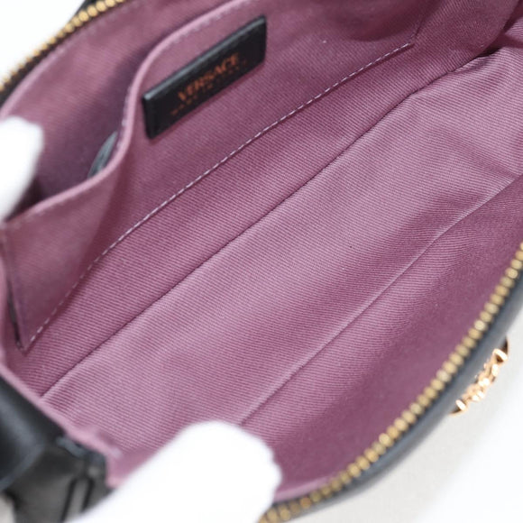 VERSACE Hand Bag Leather Black Gold Auth 118695A