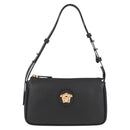 VERSACE Hand Bag Leather Black Gold Auth 118695A-13