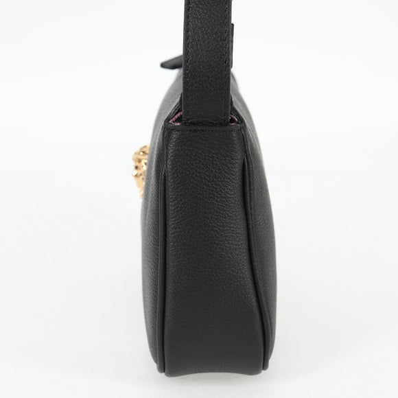 VERSACE Hand Bag Leather Black Gold Auth 118695A
