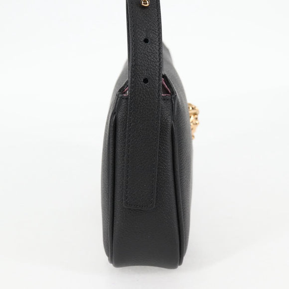 VERSACE Hand Bag Leather Black Gold Auth 118695A