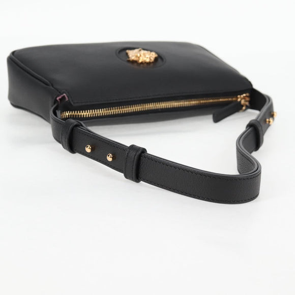 VERSACE Hand Bag Leather Black Gold Auth 118695A