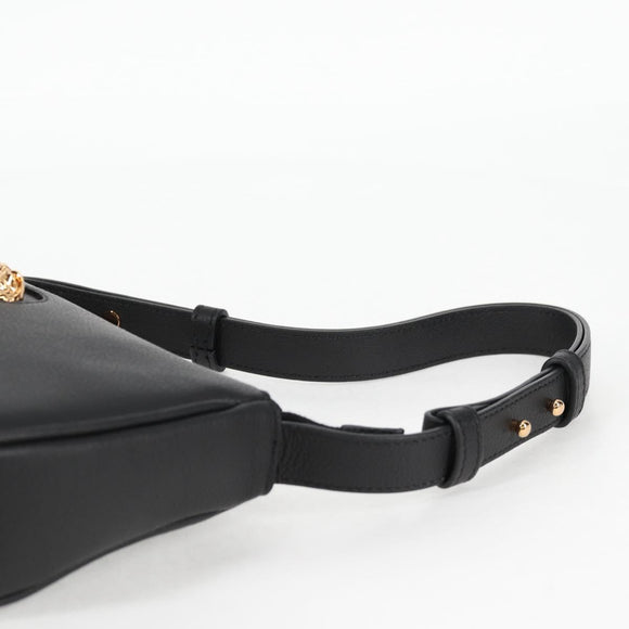 VERSACE Hand Bag Leather Black Gold Auth 118695A