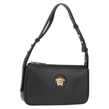 VERSACE Hand Bag Leather Gold Black Auth 118698M