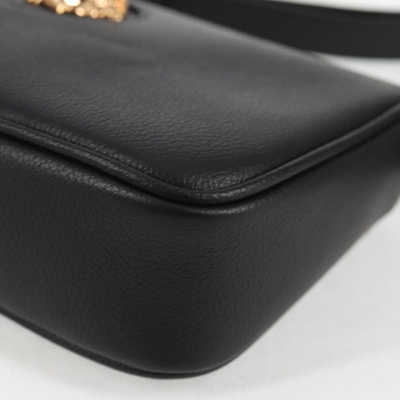 VERSACE Hand Bag Leather Gold Black Auth 118698M