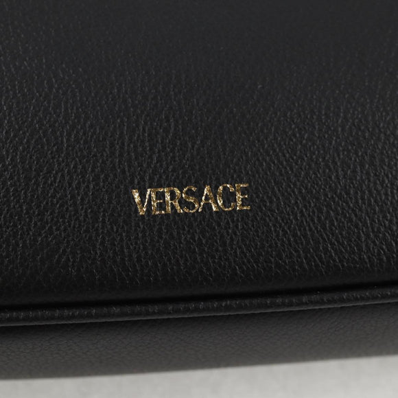 VERSACE Hand Bag Leather Gold Black Auth 118698M