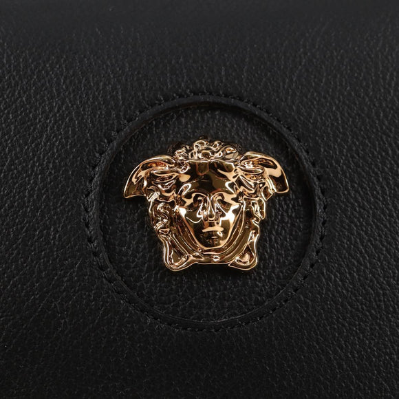 VERSACE Hand Bag Leather Gold Black Auth 118698M