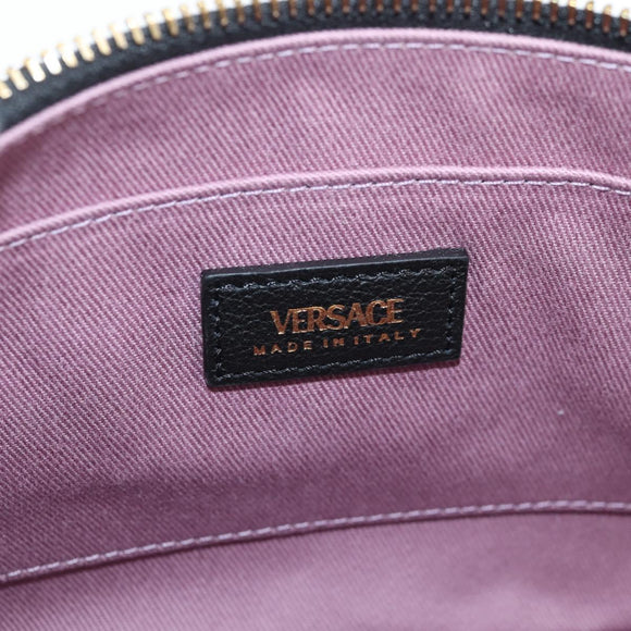 VERSACE Hand Bag Leather Gold Black Auth 118698M