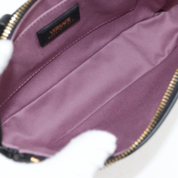 VERSACE Hand Bag Leather Gold Black Auth 118698M