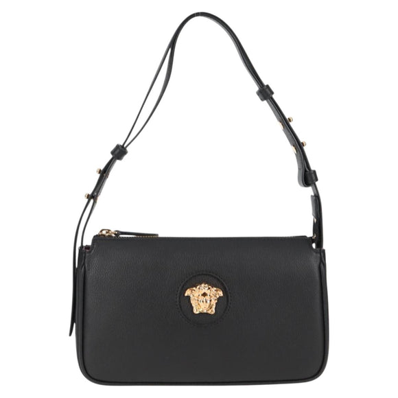 VERSACE Hand Bag Leather Gold Black Auth 118698M