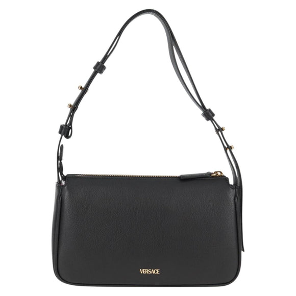 VERSACE Hand Bag Leather Gold Black Auth 118698M