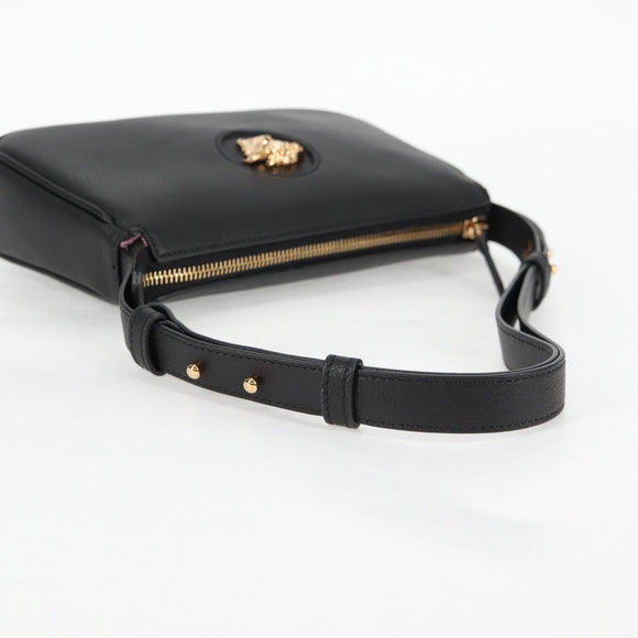 VERSACE Hand Bag Leather Gold Black Auth 118698M