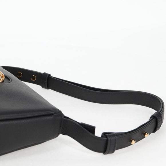 VERSACE Hand Bag Leather Gold Black Auth 118698M