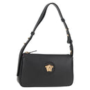 VERSACE Hand Bag Leather Gold Black Auth 118699A-1