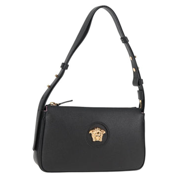 VERSACE Hand Bag Leather Gold Black Auth 118699A