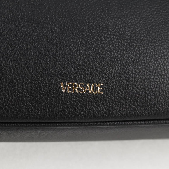 VERSACE Hand Bag Leather Gold Black Auth 118699A
