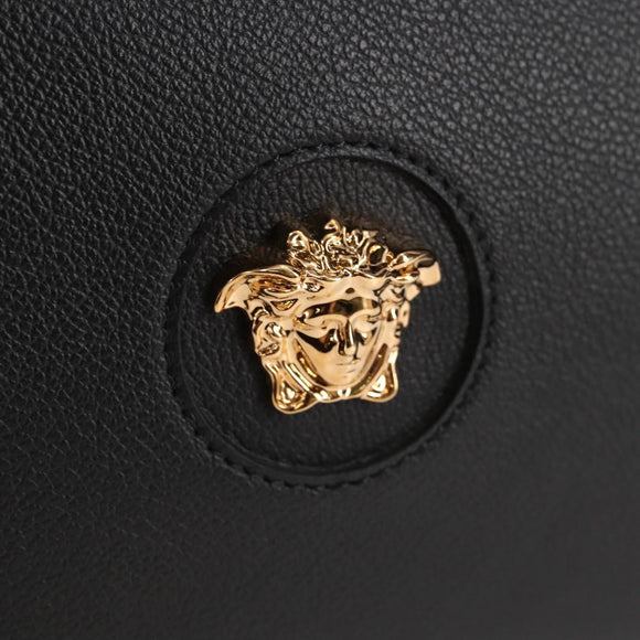 VERSACE Hand Bag Leather Gold Black Auth 118699A