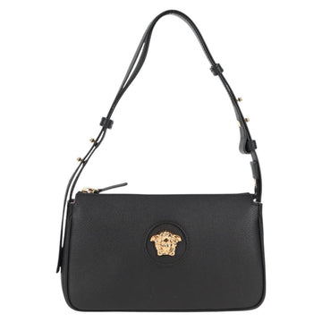 VERSACE Hand Bag Leather Gold Black Auth 118699A - 0