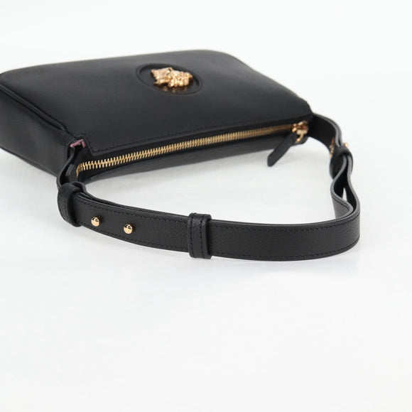 VERSACE Hand Bag Leather Gold Black Auth 118699V