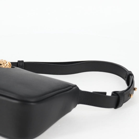 VERSACE Hand Bag Leather Gold Black Auth 118699A