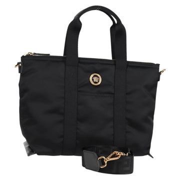VERSACE Hand Bag Nylon 2way Black Gold Auth 118725A
