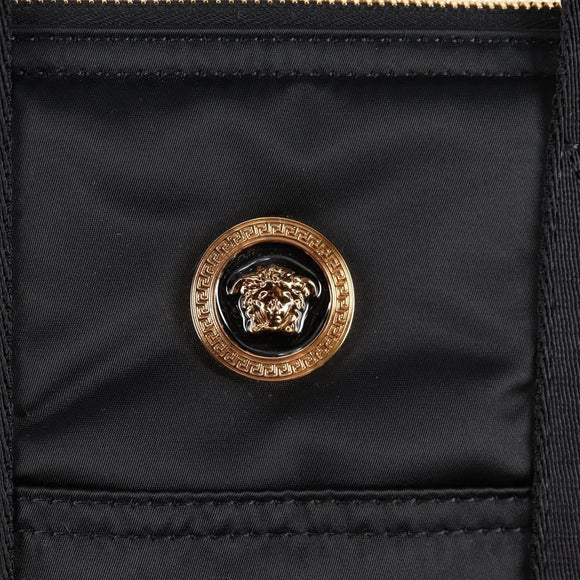 VERSACE Hand Bag Nylon 2way Black Gold Auth 118725A